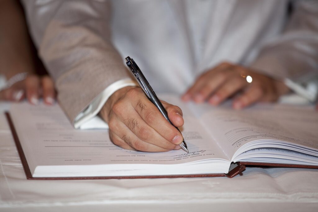 signature, sign, write, pen, ballpoint pen, pencil, marriage, the official, official, ceremony, get married, groom, witness, ensure, promise, contract, instruction, signature, signature, signature, official, official, official, witness, witness, witness, witness, witness, promise, contract, contract, contract, instruction